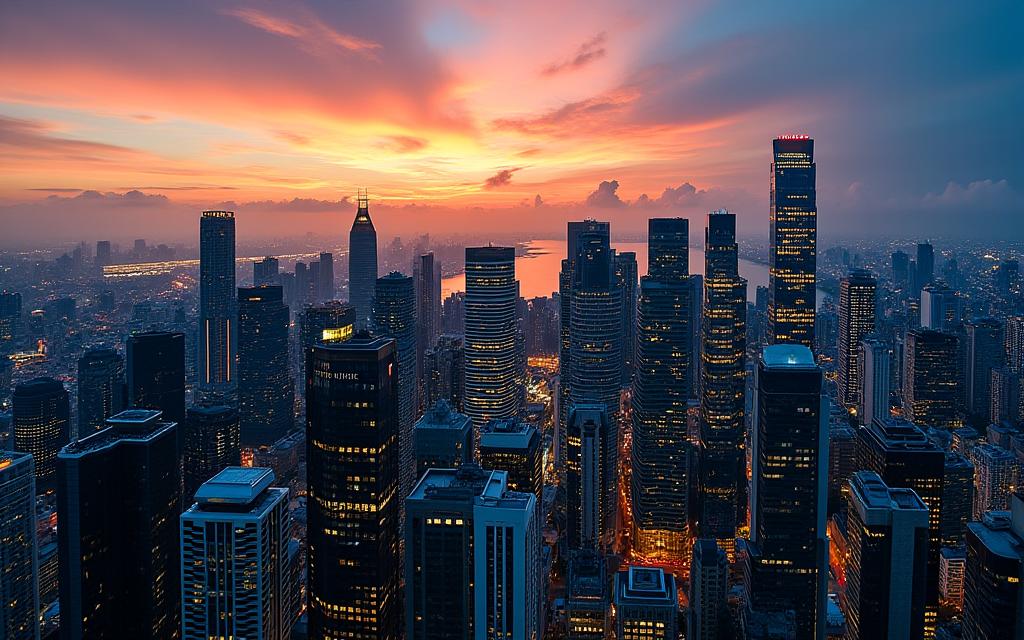 Skyscrapers of Singapore's Central Business District at sunset