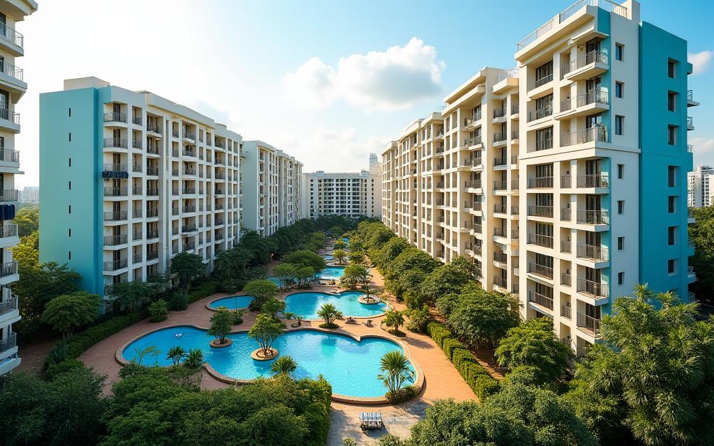 Vibrant residential apartment complex in Punggol, Singapore