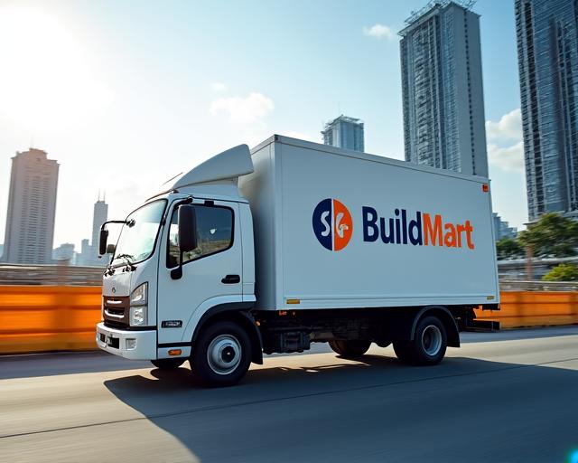 Delivery truck on its way to a construction site in Singapore